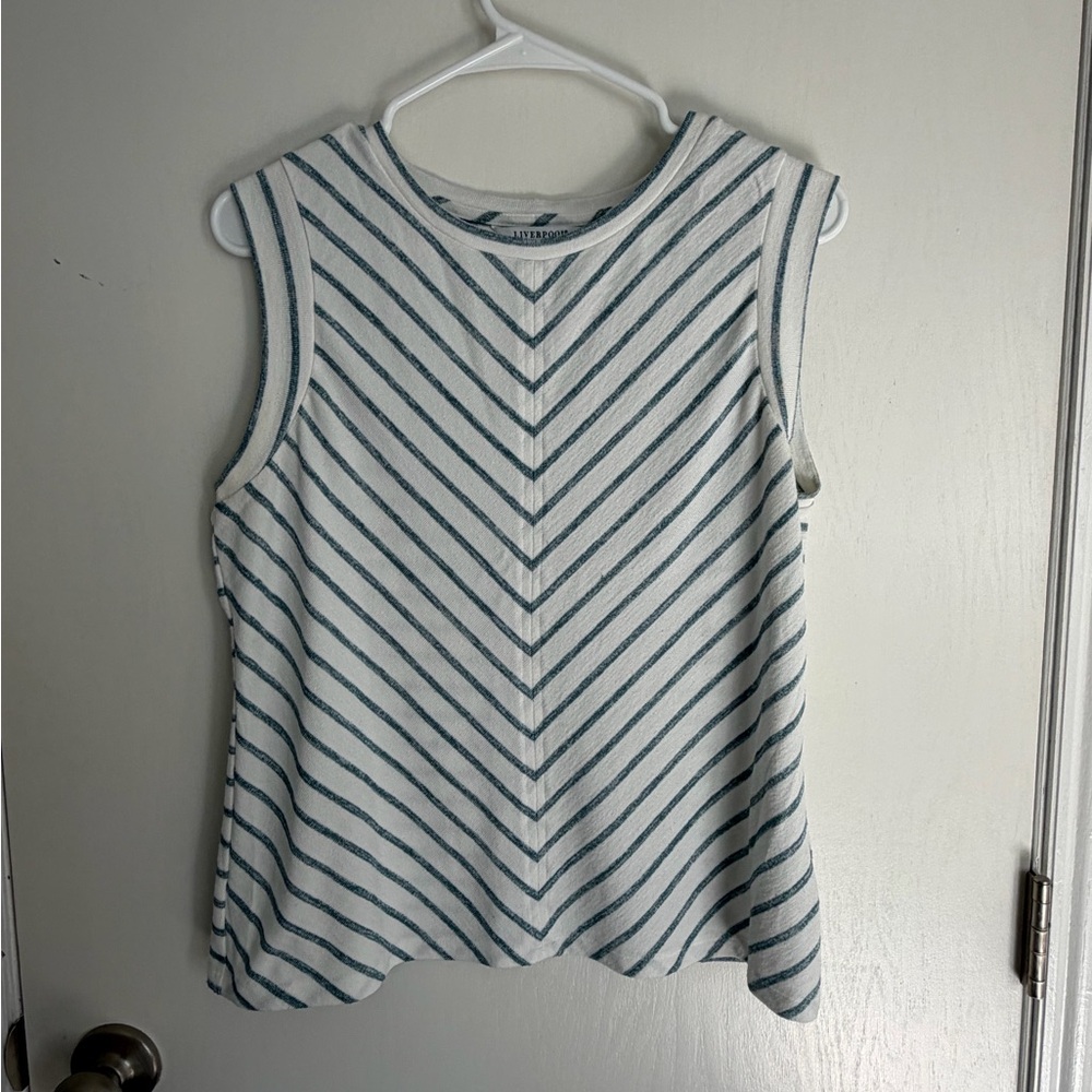Liverpool White and Blue Striped Short Sleeve Top